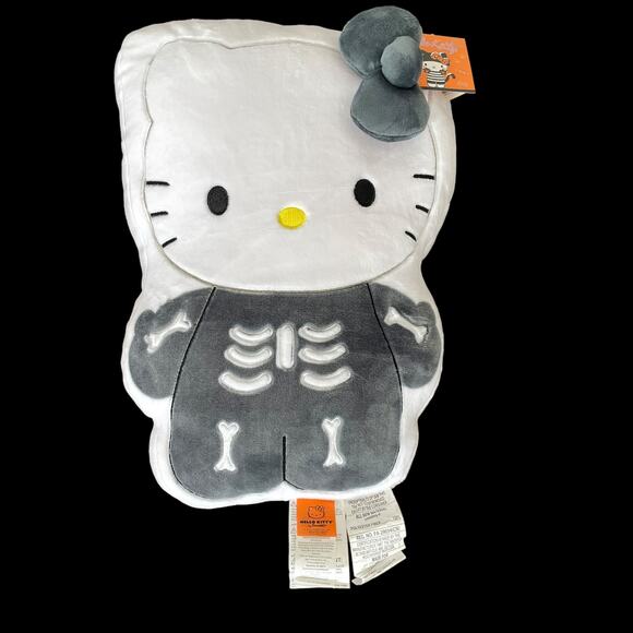 Hello Kitty Skeleton Pillow Halloween Plush White Gray Soft New with Tags - Picture 1 of 16